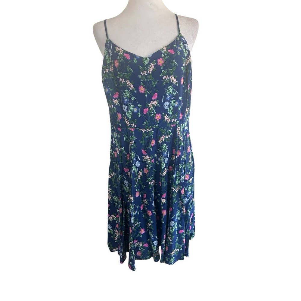 Old Navy Blue Floral Sundress SZ XL Smocked Top, Adjustable Straps